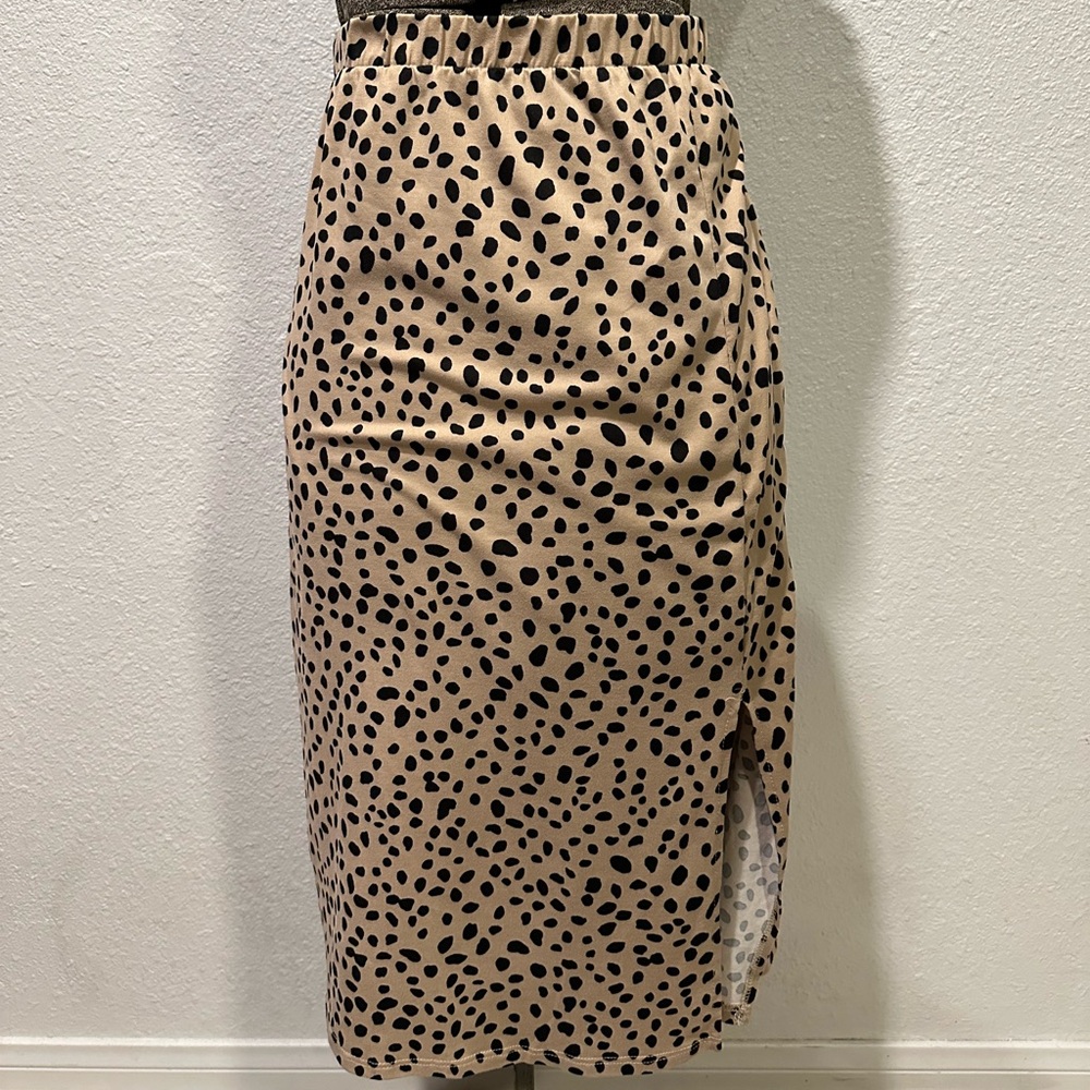 Chic Soul Tan & Black Polka Dot Midi Skirt – 3XL